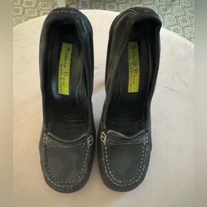 Black Leather Heeled Loafers by Materia Prima/Goffredo Fantini